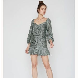 Elena Mint Animal Dot Smocked Ruffle Dress
